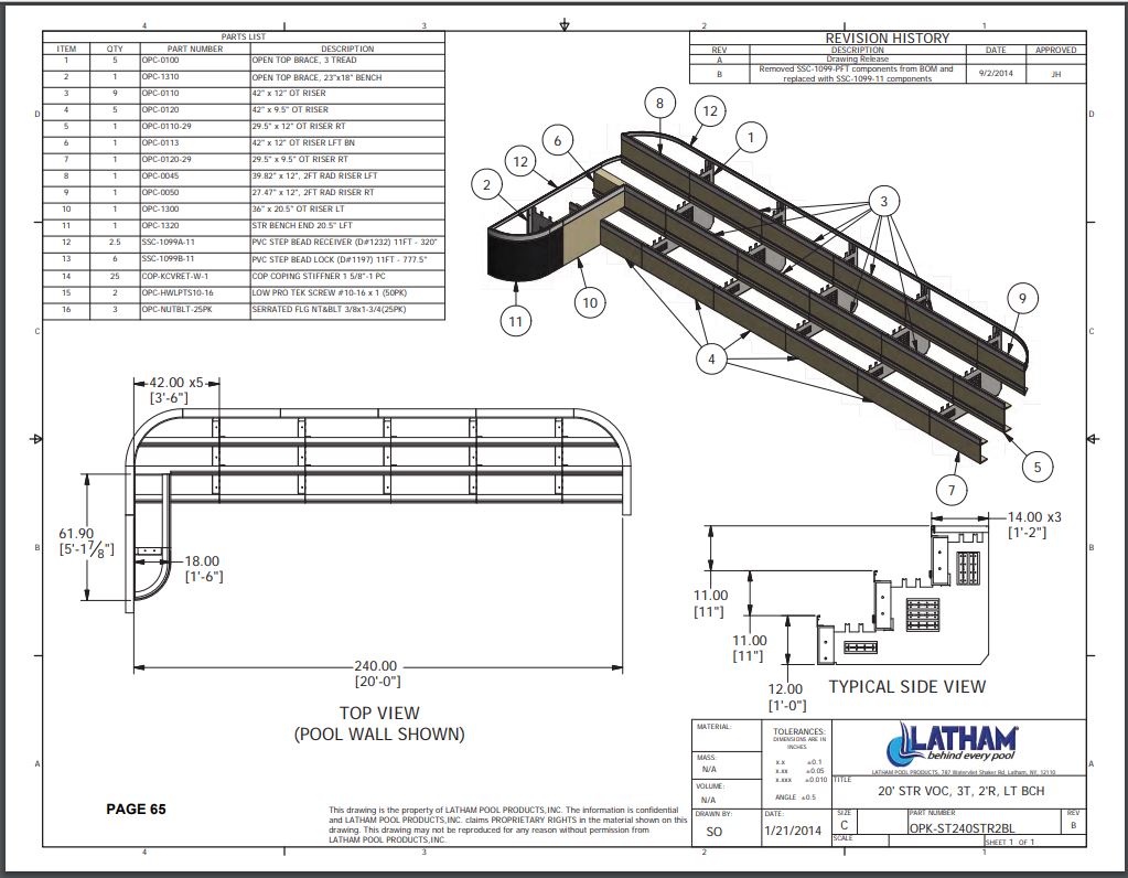 20' Straight Step Polymer 2'R 3-Tread w/ Left Bench
